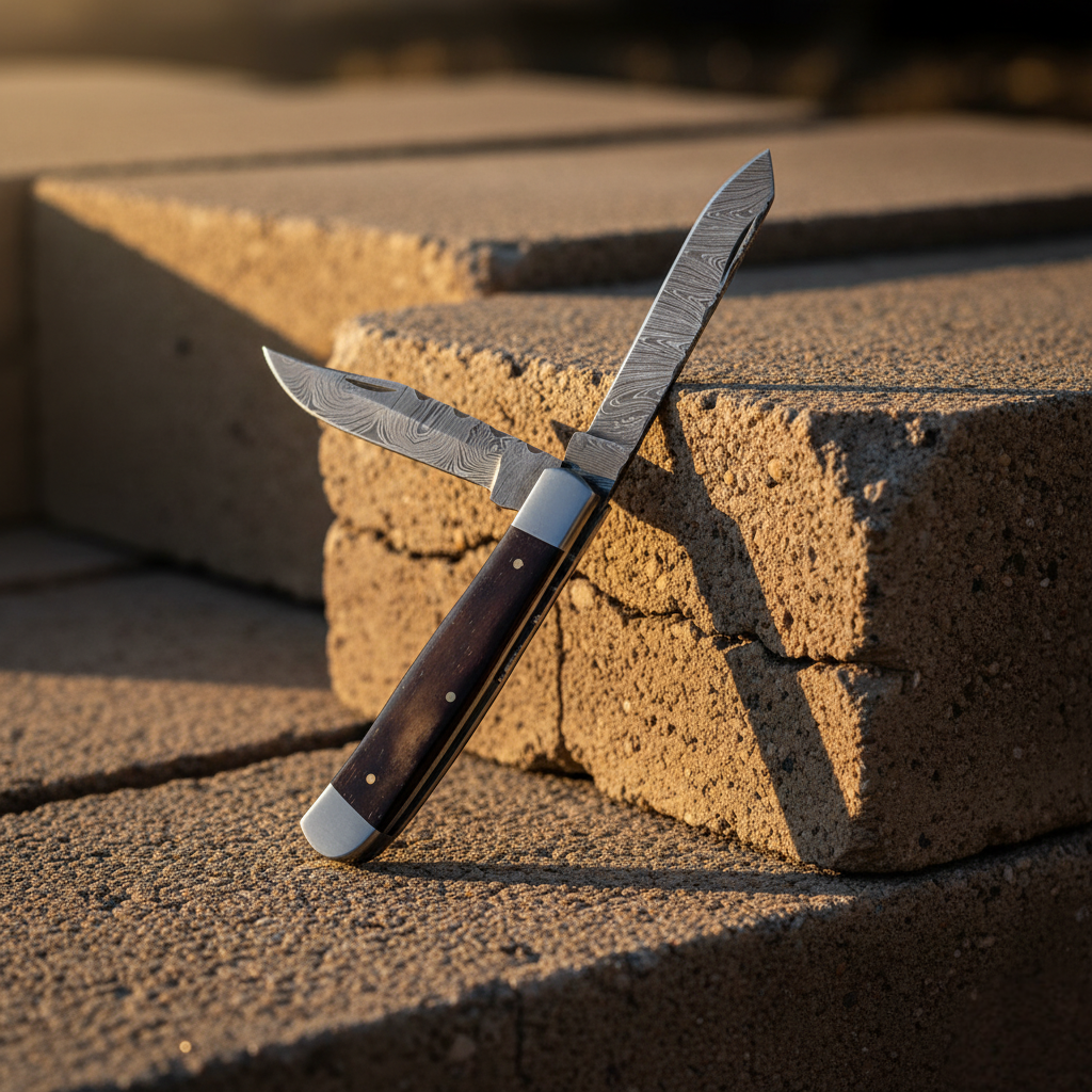 Damascus Dual-Blade Folding Knife - TF-085