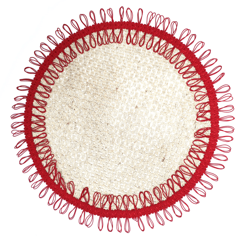 Charlo's Set of 2 Red Sustainable Brazilian Jute Liz Round Placemats Sousplat 16" dia
