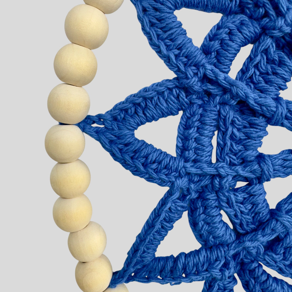10" Handmade Wood Bead Frame Macrame Dreamcatcher - Nursery and Kid's Room Decor -- Blue