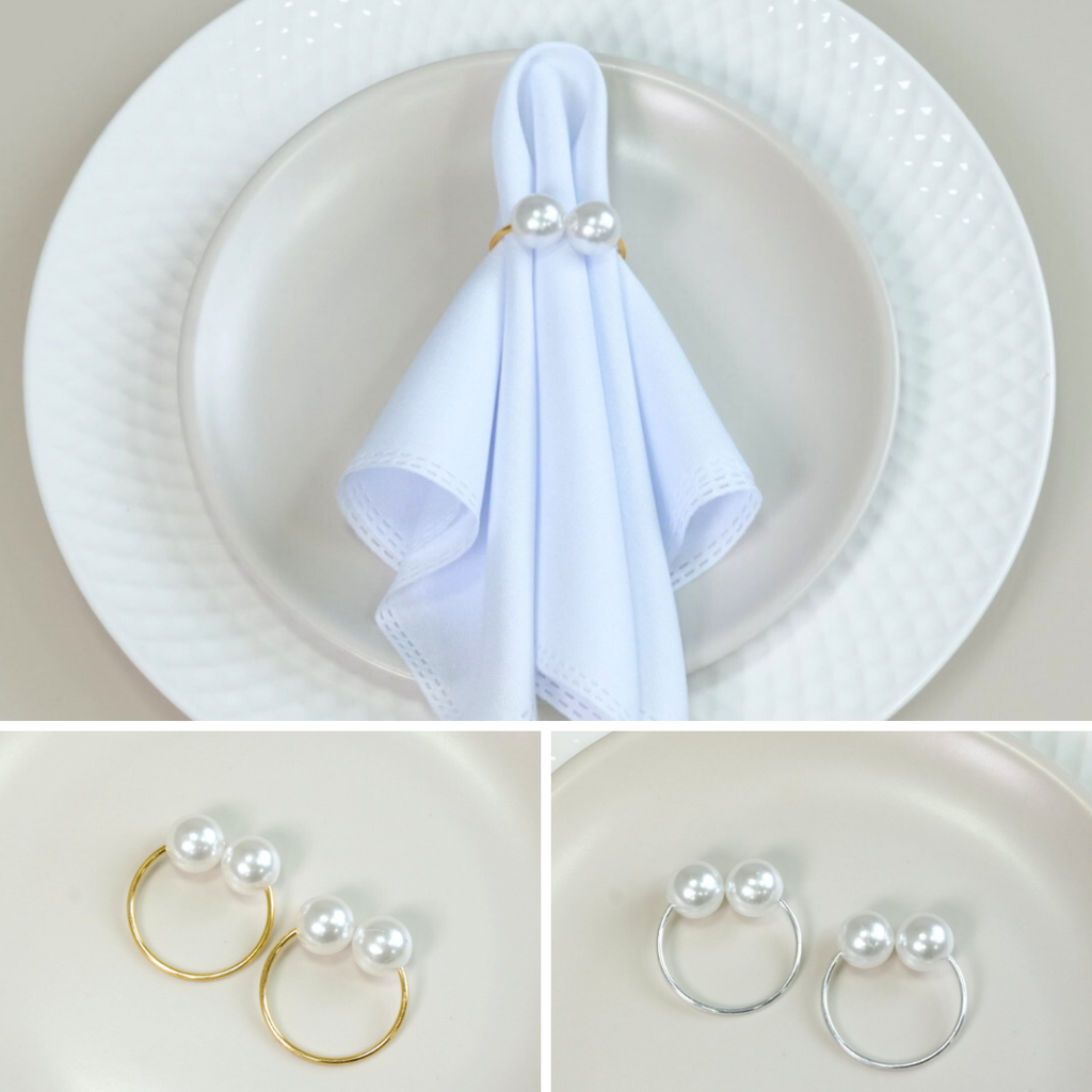 Set of 10 Pearl Napkin Rings – Double Pearl Design 1.6 x 1.2 in Elegant Table Decor