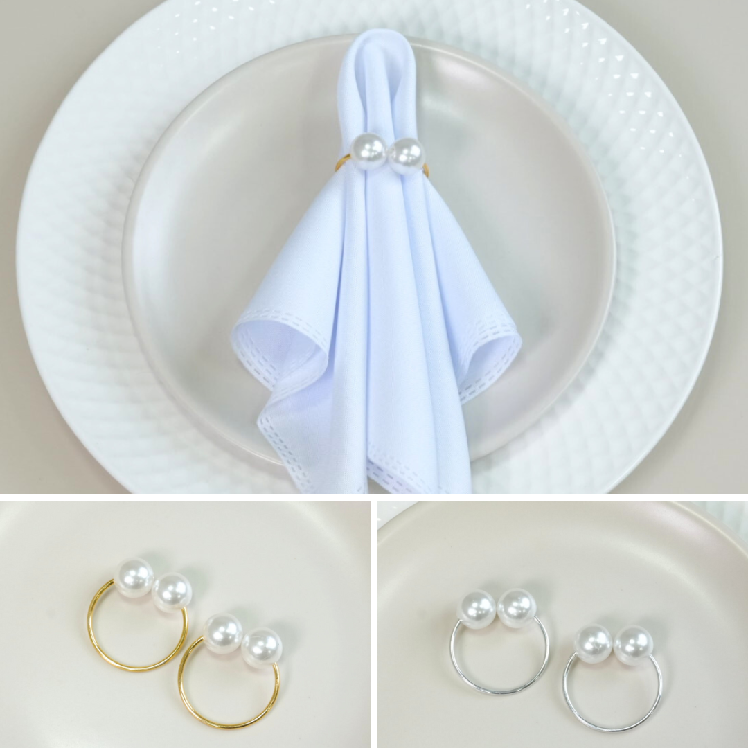 Set of 10 Pearl Napkin Rings – Double Pearl Design 1.6 x 1.2 in Elegant Table Decor